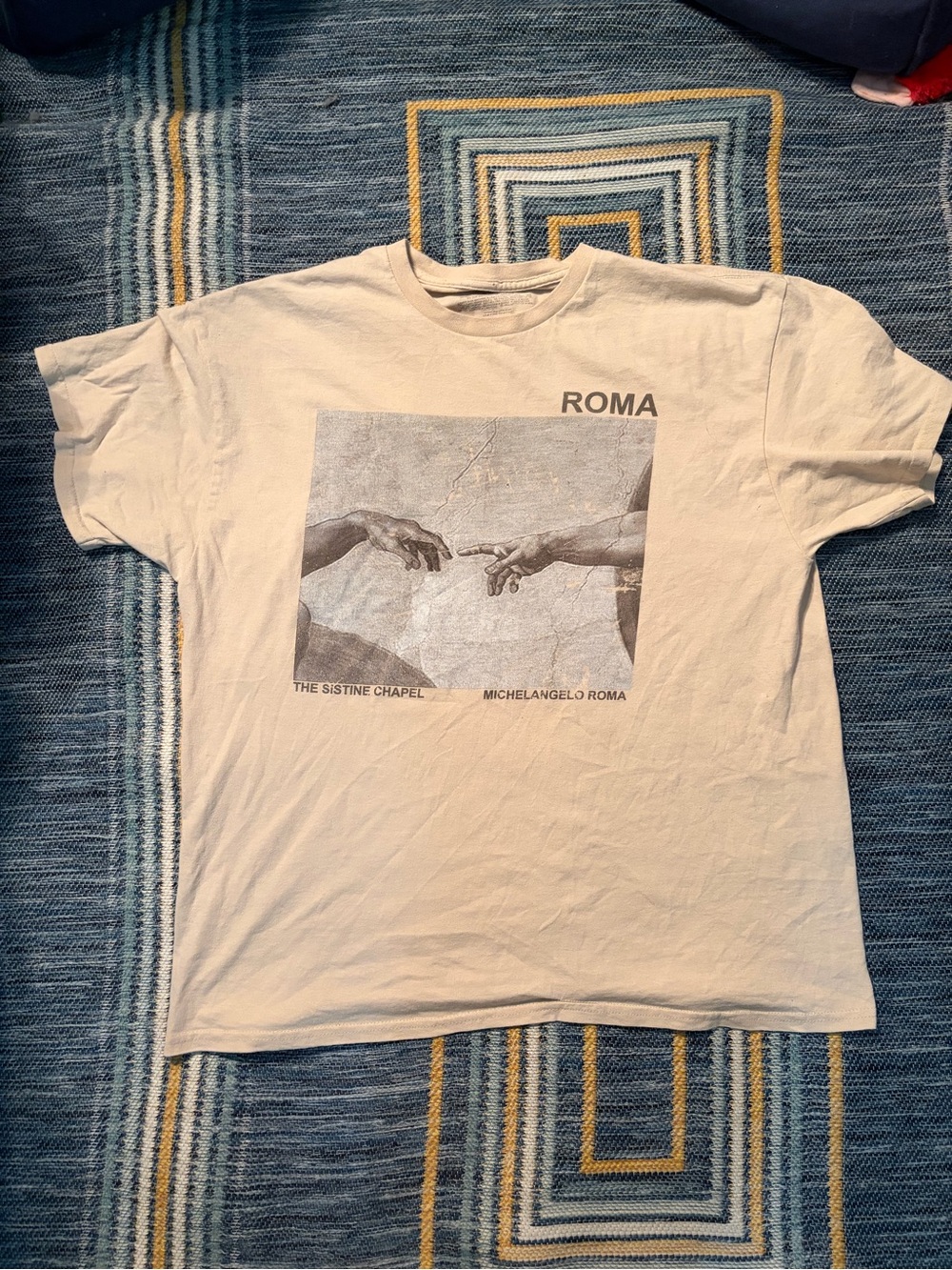 Roma Philosophy Cream T-Shirt with Gray Care-Label Print 100% Cotton